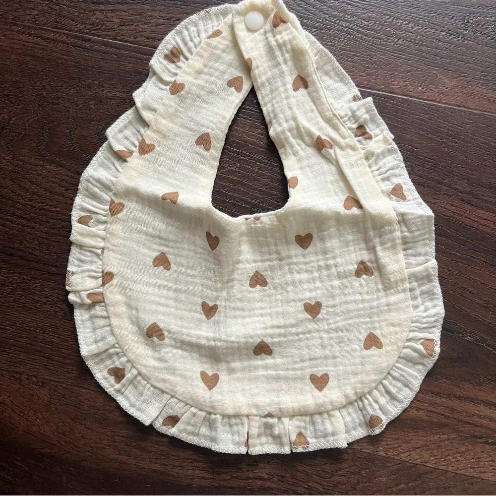 NEW set of 2 ruffle baby girl bibs with hearts and rainbow designs